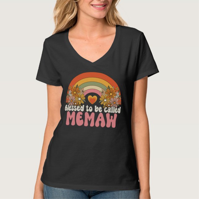 Retro Blessed To Be Called Memaw Rainbow Groovy Bo T-Shirt (Vorderseite)