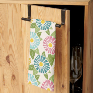 Retro Block Print Daisies Geschirrtuch