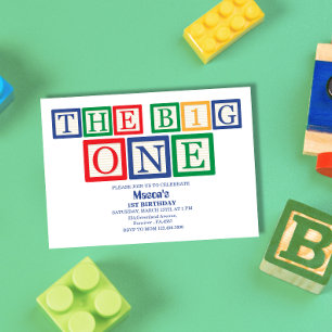 Retro-Blockbuchstaben The Big One Erster Geburtsta Einladung