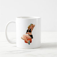Retro Blonde Button-up Girl in schwarzem Mini-Rock