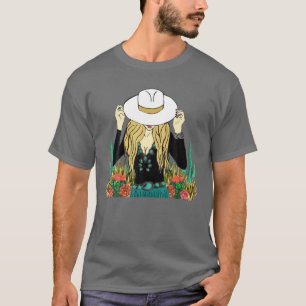 Retro Blonde Cowgirl Punchy Cowhide Türkis West T-Shirt