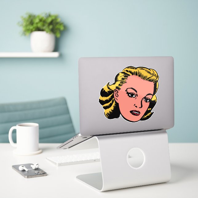 Retro blonde Frau Aufkleber (Laptop auf Schreibtisch)