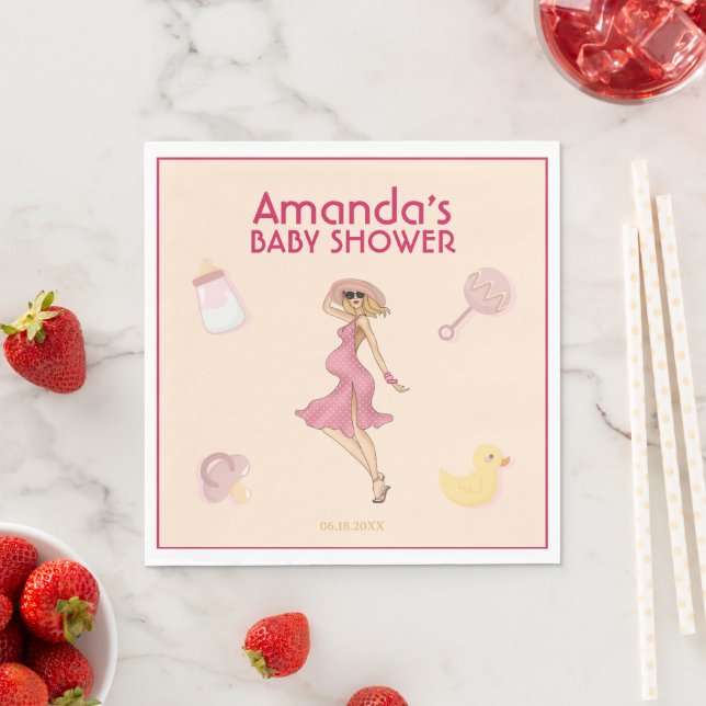 Retro Blonde Mama Baby Dusche Party Serviette (Beispiel)