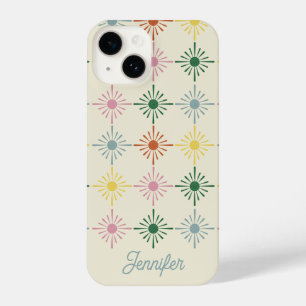 Retro Bloom Geometric Floral Print Personalisiert iPhone 14 Hülle