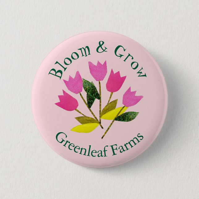 Retro Bloom & Grow Farb Garden Farm Kinderzimmer Button (Vorderseite)