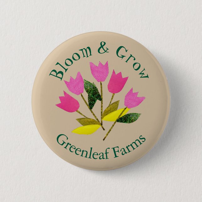 Retro Bloom & Grow Farb Garden Farm Kinderzimmer Button (Vorderseite)