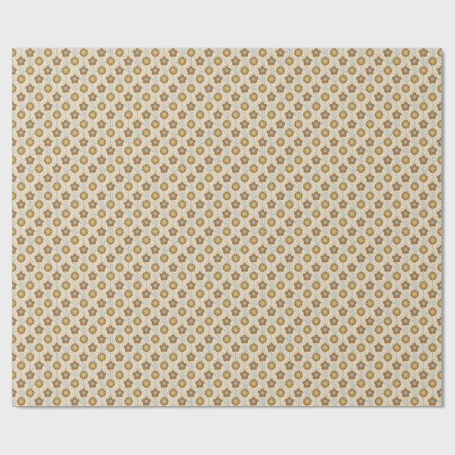 Retro Bloom Harmony Baby Blue Mustard Geschenkpapier (Flach)