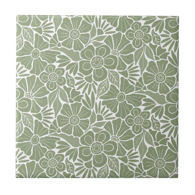 Retro Blossom Parade Blume blühen Fliese (Vorderseite)