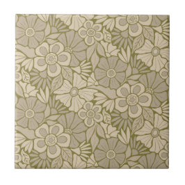 Retro Blossom Parade Blume blühen grün Fliese