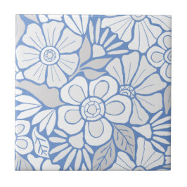 Retro Blossom Parade Weiße Blume Bloß HD Fliese