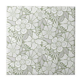 Retro Blossom Parade Weiße Blume blühen Fliese