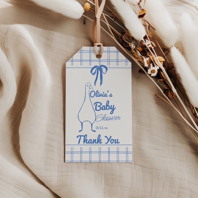 Retro Blue Albern Goose Hand Drawn Ribbon Baby Boy Geschenkanhänger (Von Creator hochgeladen)