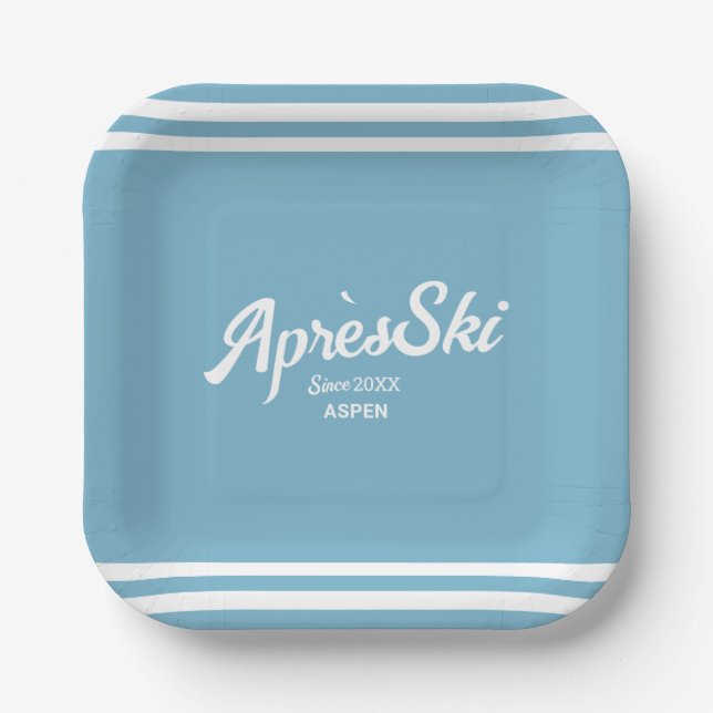 Retro Blue Apres Ski Custom Ski Resort Partys Pappteller (Vorderseite)