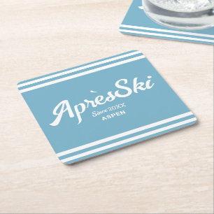 Retro Blue Apres Ski Custom Ski Resort Partys Rechteckiger Pappuntersetzer