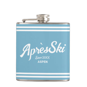 Retro Blue Apres Ski Custom Ski Resort & Year Flachmann