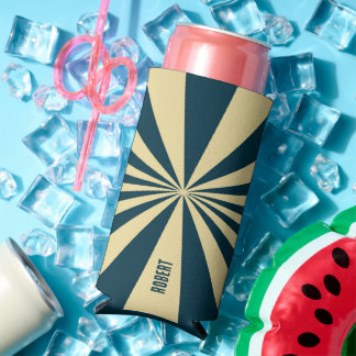 Retro Blue &Beige Stripes  Script Minimalist Name Selters Dosenkühler