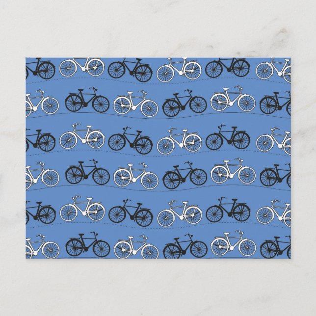 Retro Blue Bicycle Muster Postkarte (Vorderseite)
