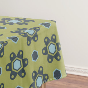 Retro Blue & Black Daisis auf grünem Blumenmuster Tischdecke