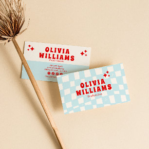 Retro Blue Bold Groovy Checkered Trendy Funky Fun Visitenkarte