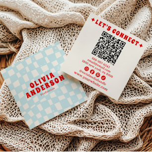 Retro Blue Bold Groovy QR Code geprüft Trendy Quadratische Visitenkarte