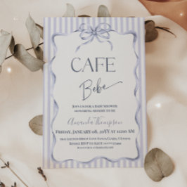 Retro Blue Bow Cafe Bebe Boy Coffee Baby Shower Einladung