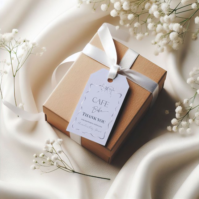 Retro Blue Bow Cafe Bebe Boy Coffee Baby Shower Geschenkanhänger (Von Creator hochgeladen)