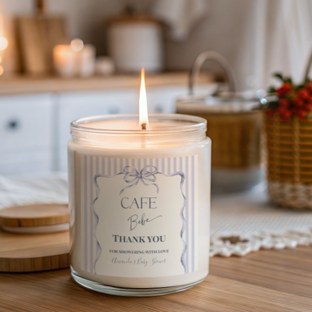 Retro Blue Bow Cafe Bebe Boy Coffee Baby Shower Quadratischer Aufkleber (Von Creator hochgeladen)