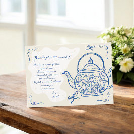 Retro Blue Bows Teekanne Baby Braut Baby Dusche Dankeskarte