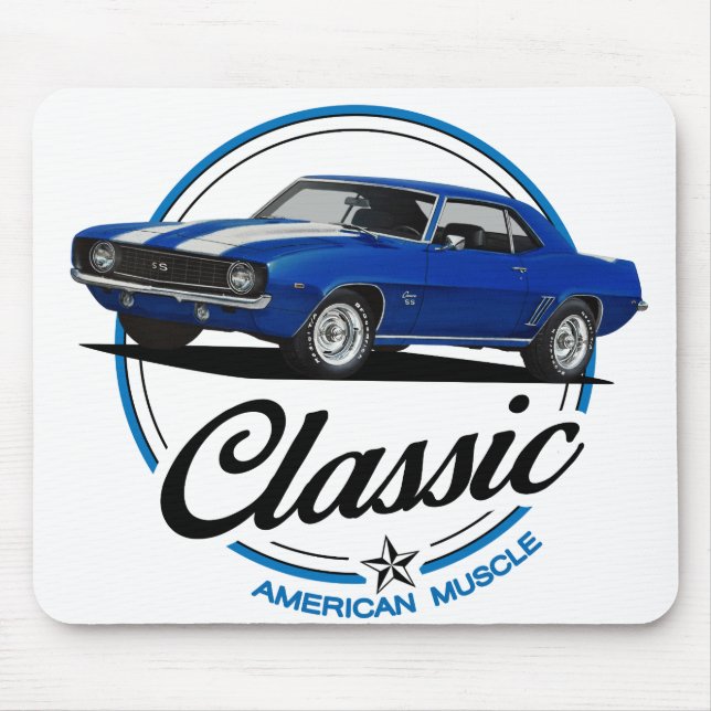 Retro Blue Camaro Classic Mousepad (Vorne)