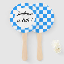 Retro Blue Checkerboard Hand Fan