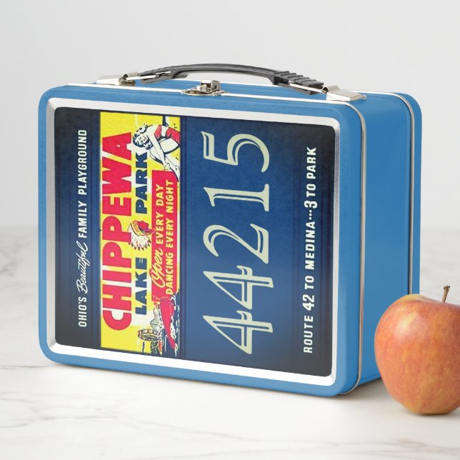 Retro Blue Chippewa Lake Park Metal Lunchbox (Beispiel)