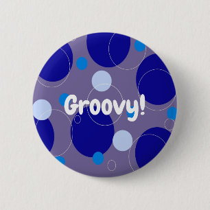 Retro Blue Circles & Ovals Royal Periwinkle Aqua Button