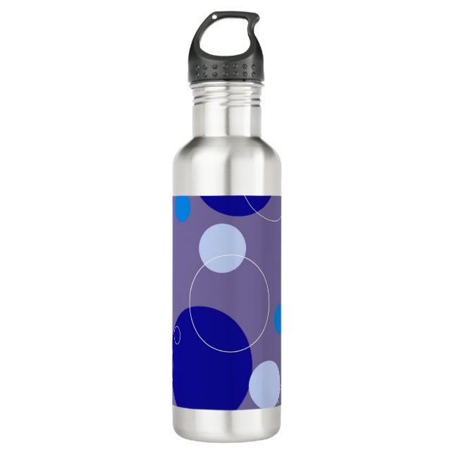 Retro Blue Circles & Ovals Royal Periwinkle Aqua Edelstahlflasche (Vorderseite)