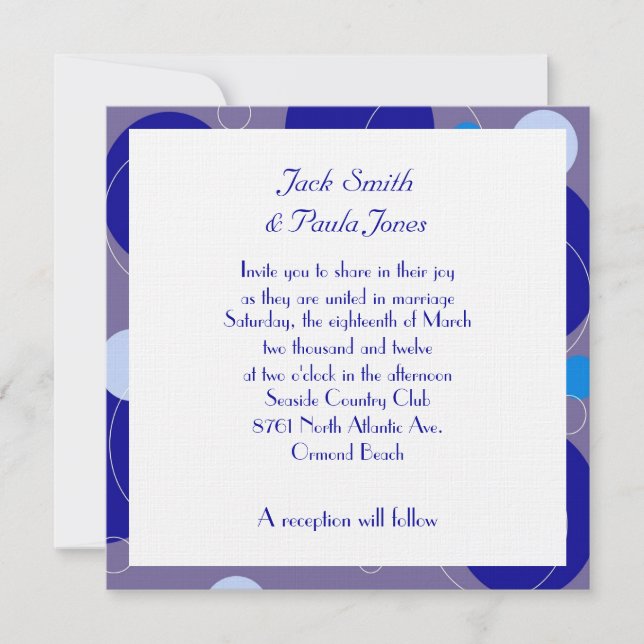 Retro Blue Circles Ovals Royal Periwinkle Wedding Einladung (Vorderseite)