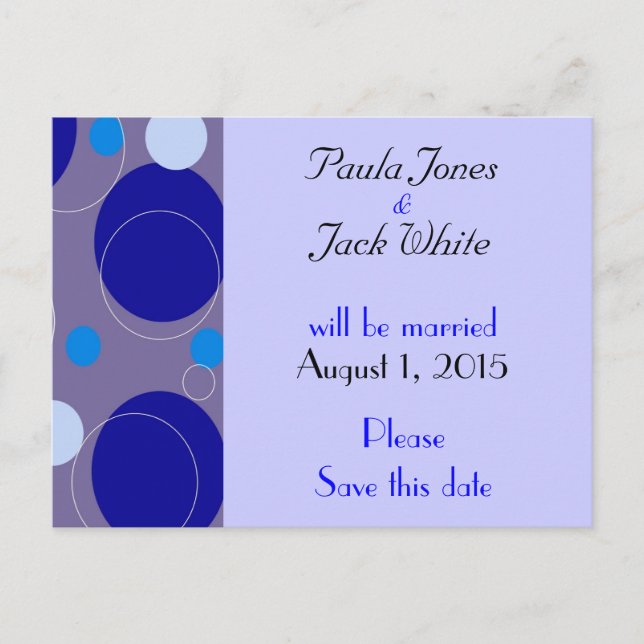 Retro Blue Circles & Ovals Royal Save the Date Ankündigungspostkarte (Vorderseite)