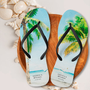 Retro Blue Coastal Beach Palmen tropischen Ozean Flip Flops