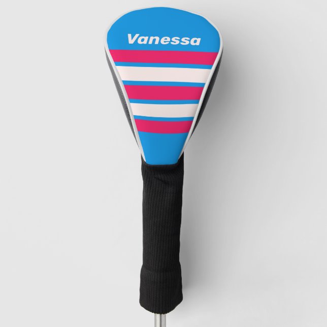 Retro Blue Crush Across Striping with Name Golf Headcover (Vorderseite)