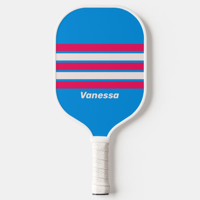 Retro Blue Crush Across Striping with Name Pickleball Schläger (Vorderseite)