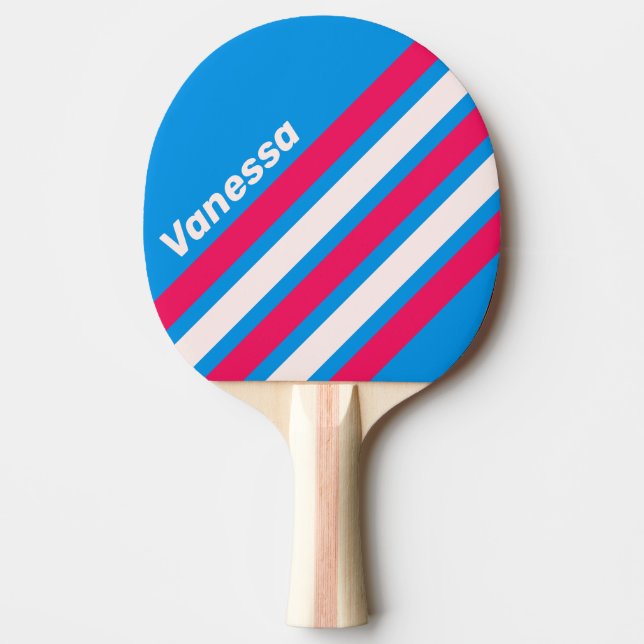 Retro Blue Crush Angled Striping with Name Tischtennis Schläger (Vorderseite)