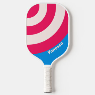Retro Blue Crush Kreis Streifen mit Namen Pickleball Schläger
