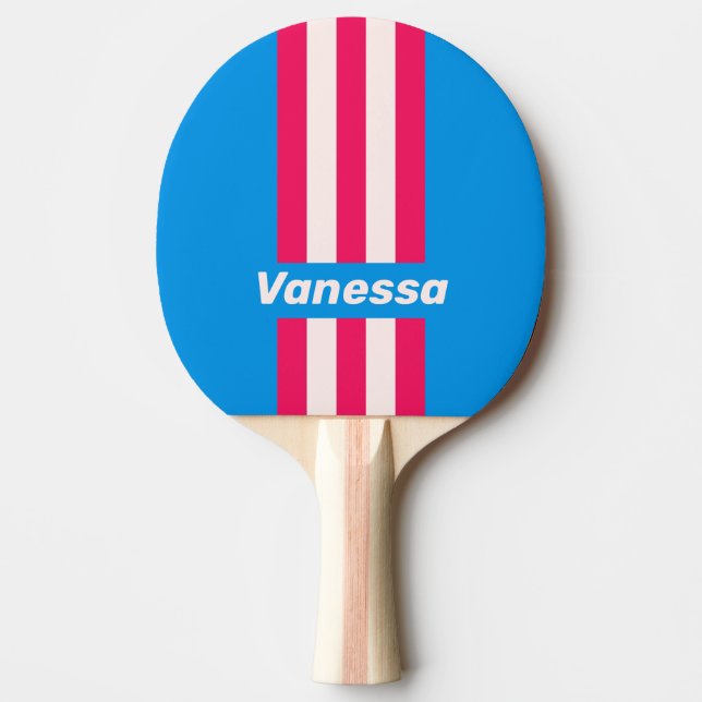 Retro Blue Crush Pin Stripes with Name Tischtennis Schläger (Vorderseite)