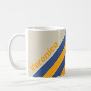 Retro Blue Crush Sonnenuntergang Streifen mit Name Kaffeetasse