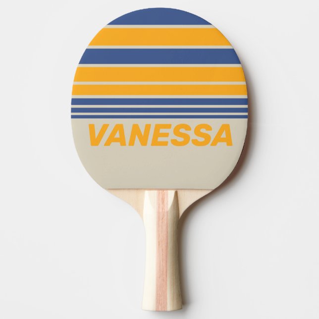 Retro Blue Crush Sunset Horizon Striping with Name Tischtennis Schläger (Vorderseite)