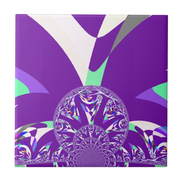 Retro Blue Cyan Kaleidoskop Art Print Fliese (Vorderseite)