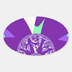 Retro Blue Cyan Kaleidoskop Art Print Ovaler Aufkleber