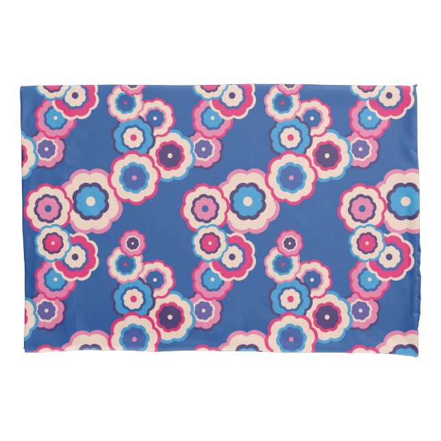 Retro Blue Floral Kissenbezug (Vorderseite)
