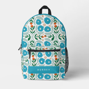 Retro Blue Floral Muster Bedruckter Rucksack