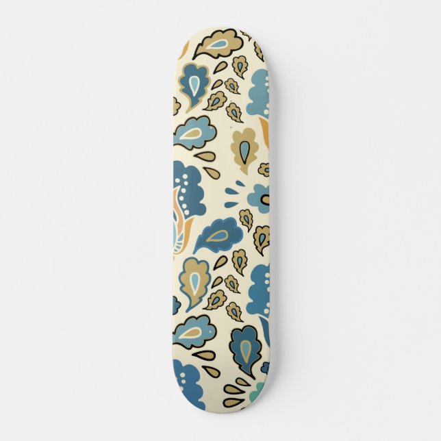 Retro Blue Floral Muster Cool Trendy Skateboard (Vorne)