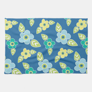 Retro Blue Flowers Geschirrtuch