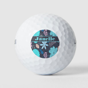 Retro Blue Flowers Golfball